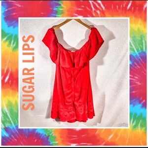 SUGAR LIPS Orange Mini dress Off Shoulder Ruffle L